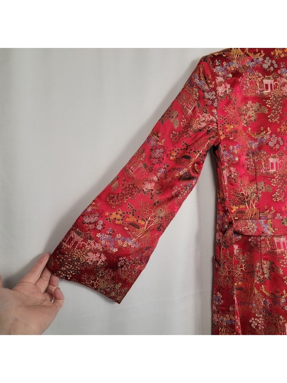 Vintage Kimono Robe Red Brocade Robe #3003 - Picture 7 of 14